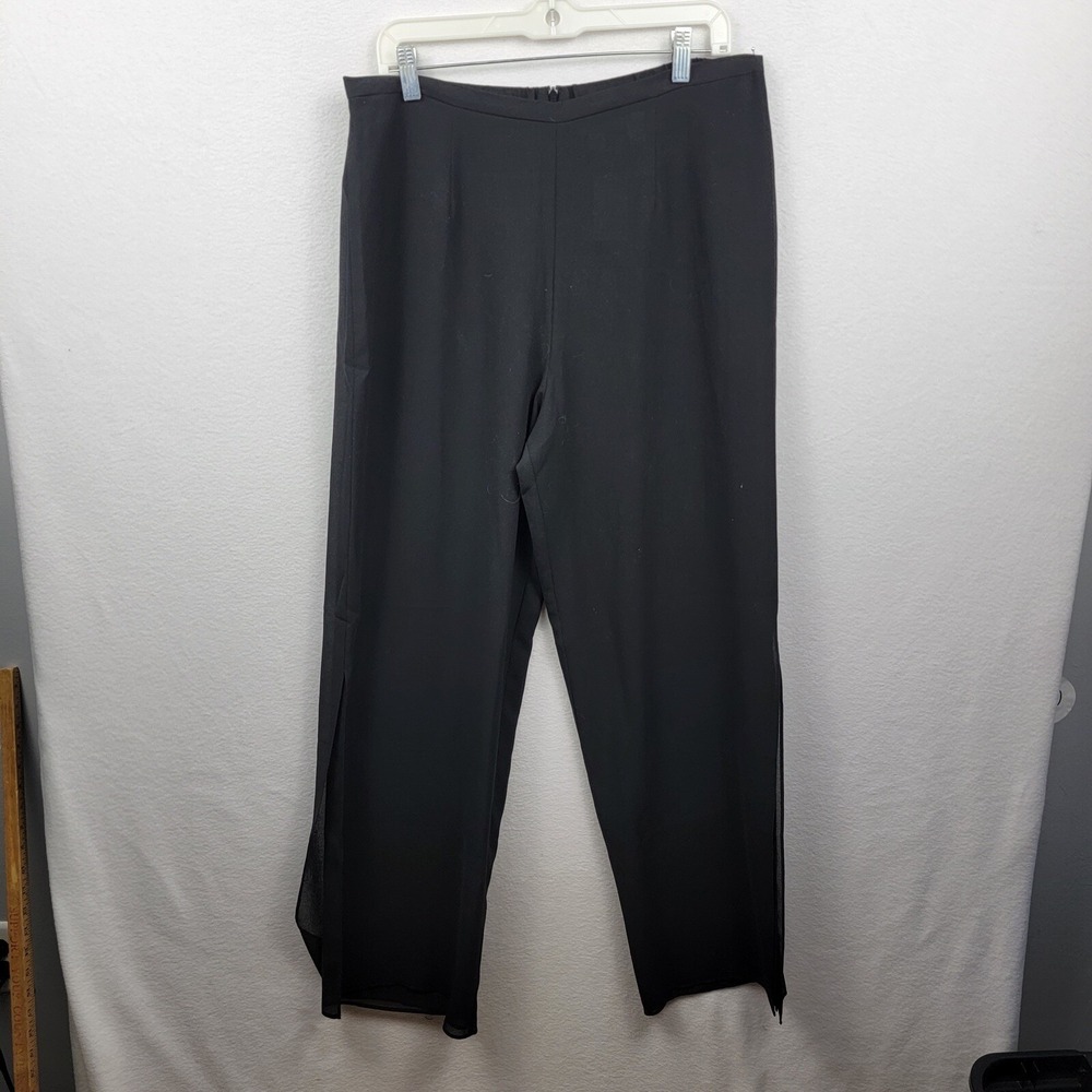New Coldwater Creek Size 16 Basic Black Wide Leg Pants Trousers Slits